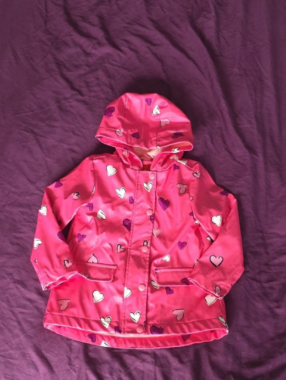 Joe Fresh Bright Pink Heart-Print Hooded Raincoat